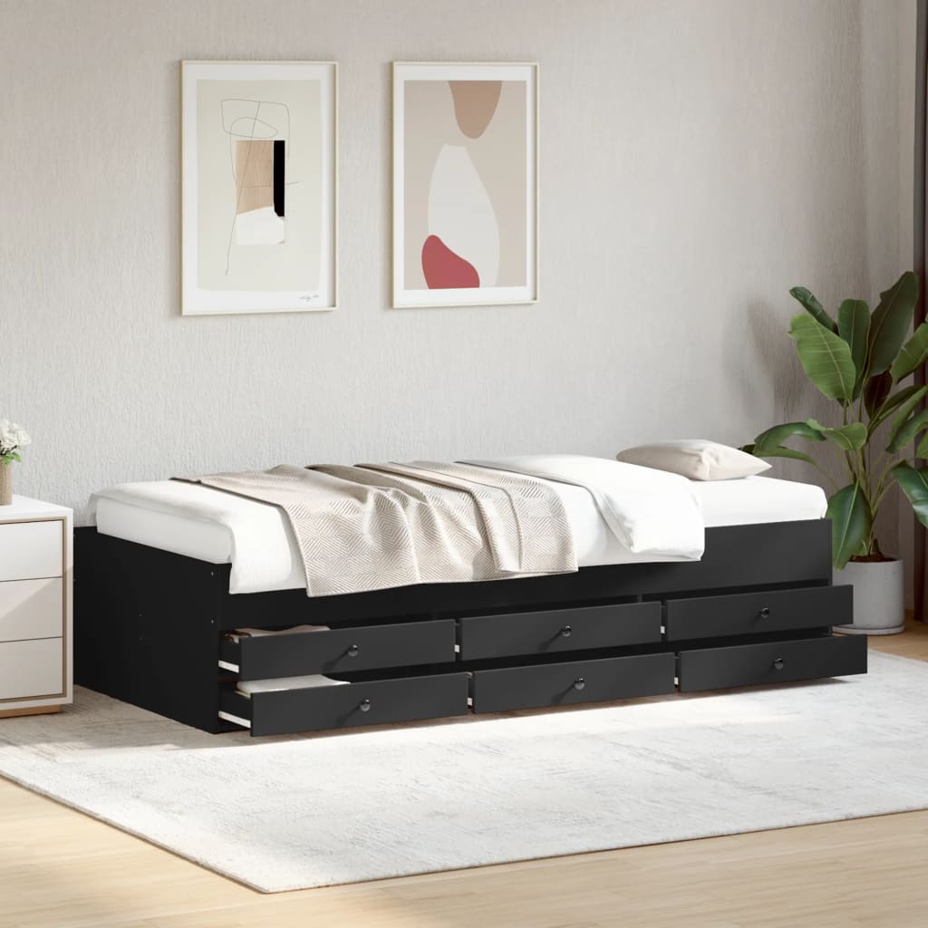 vidaXL Sofá-cama com gavetas sem colchão 75x190 cm preto