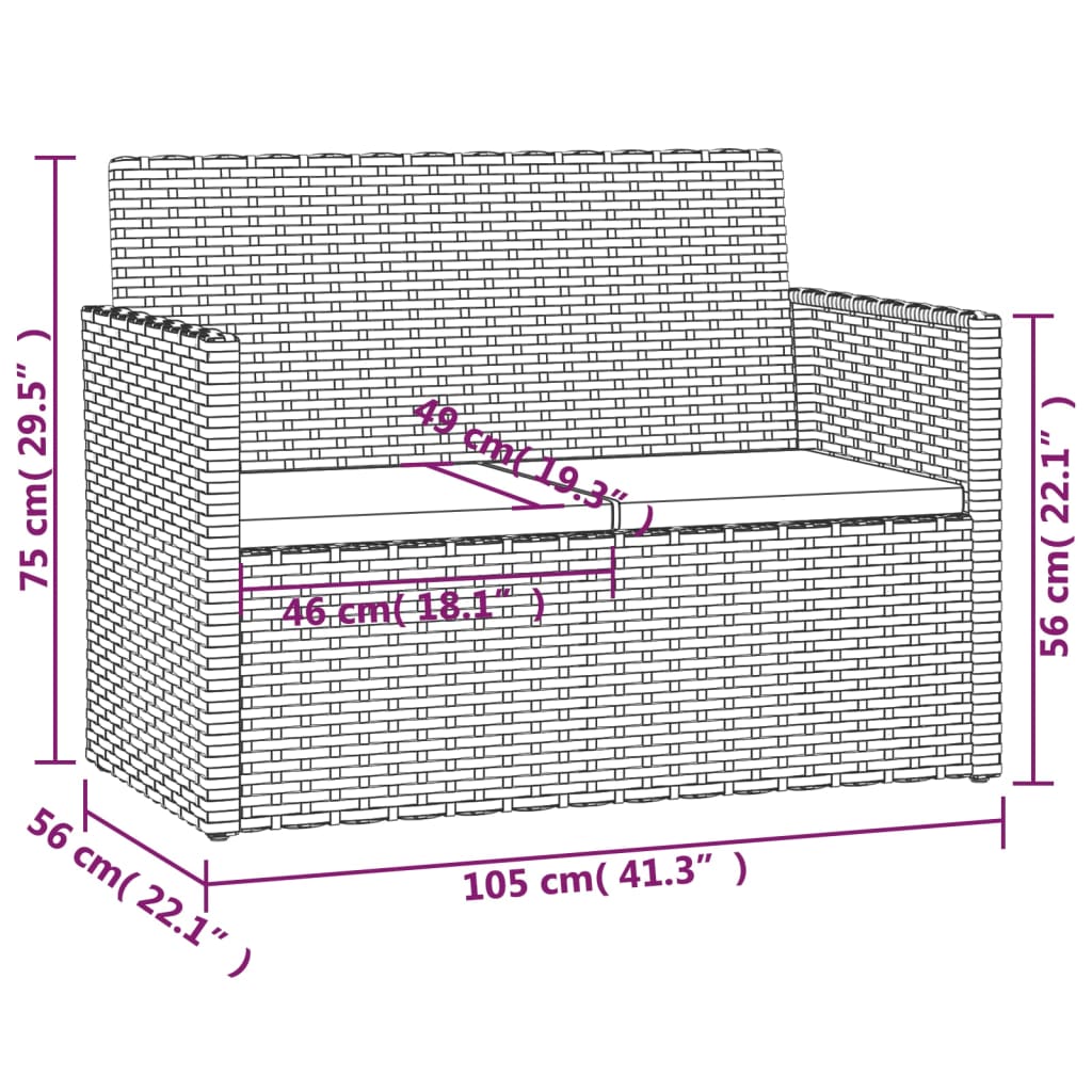 vidaXL 4 pcs conjunto lounge exterior c/ almofadões vime PE cinzento