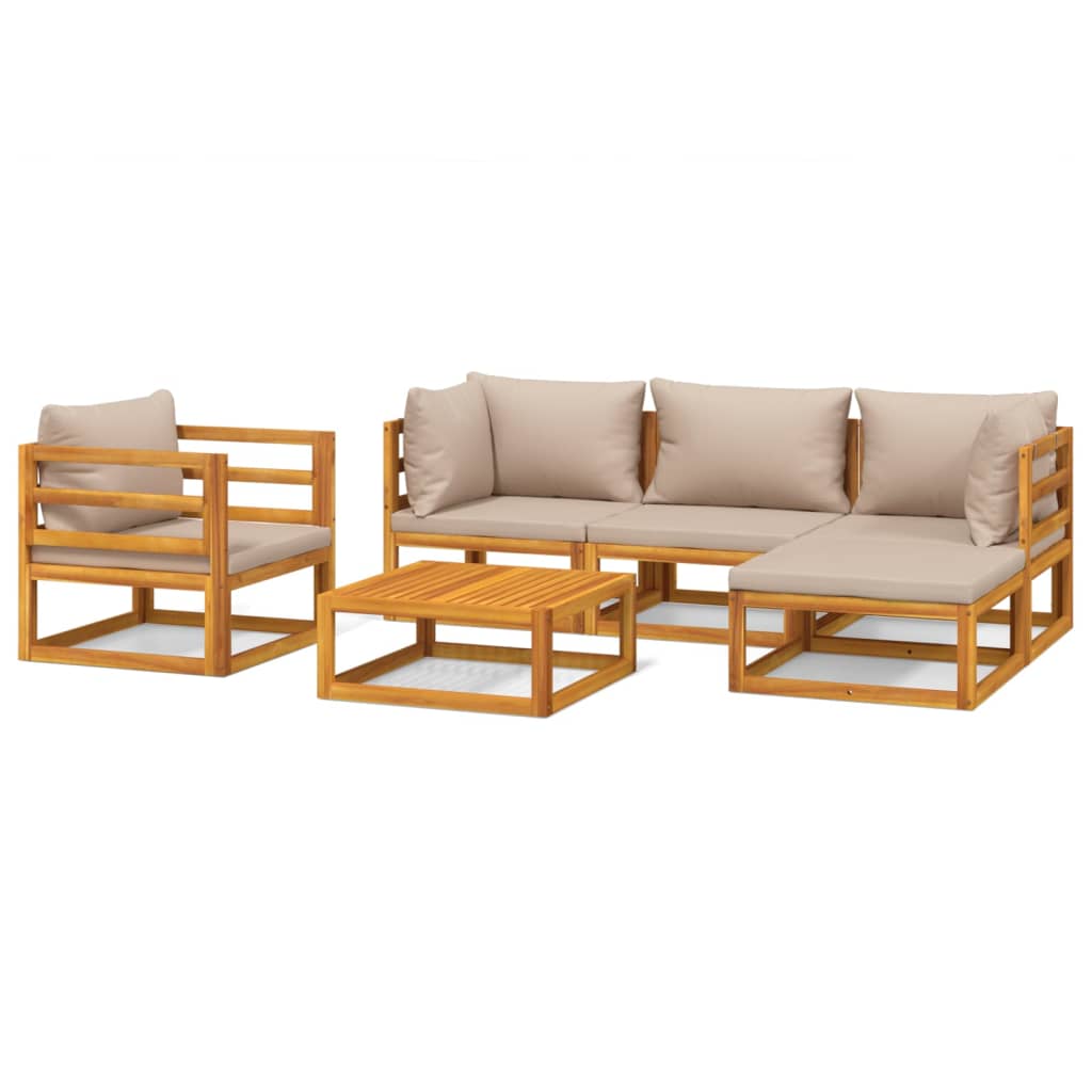 vidaXL 6pcs conj. lounge jardim madeira c/almofadões cinza-acastanhado