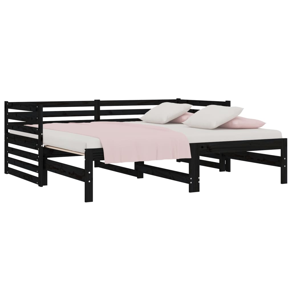 vidaXL Sofá-cama de puxar 2x(80x200) cm pinho maciço preto