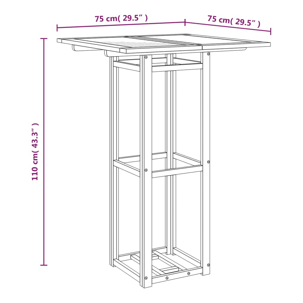 vidaXL Mesa de bistrô 75x75x110 cm madeira de acácia maciça