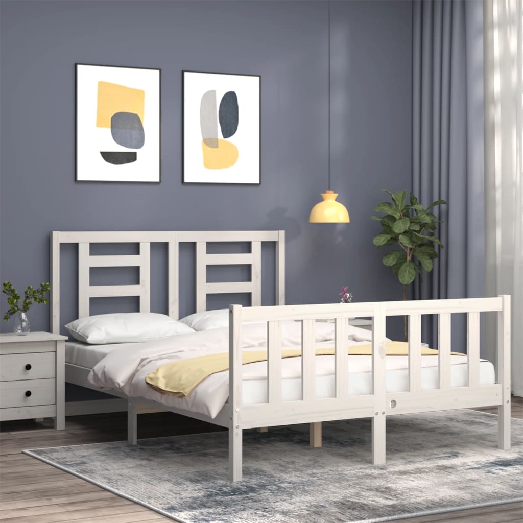 vidaXL Estrutura de cama com cabeceira 140x200cm madeira maciça branco