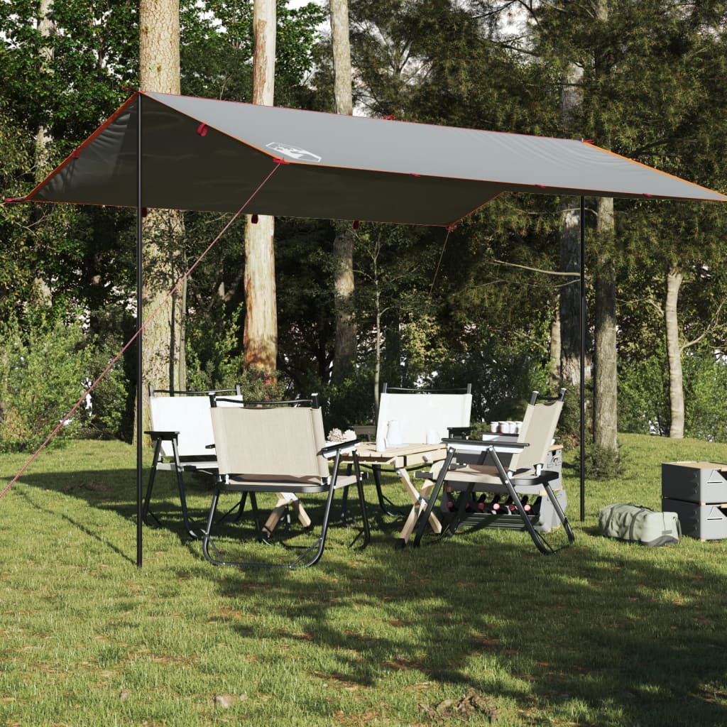 vidaXL Lona de campismo 400x294 cm impermeável cinzento e laranja