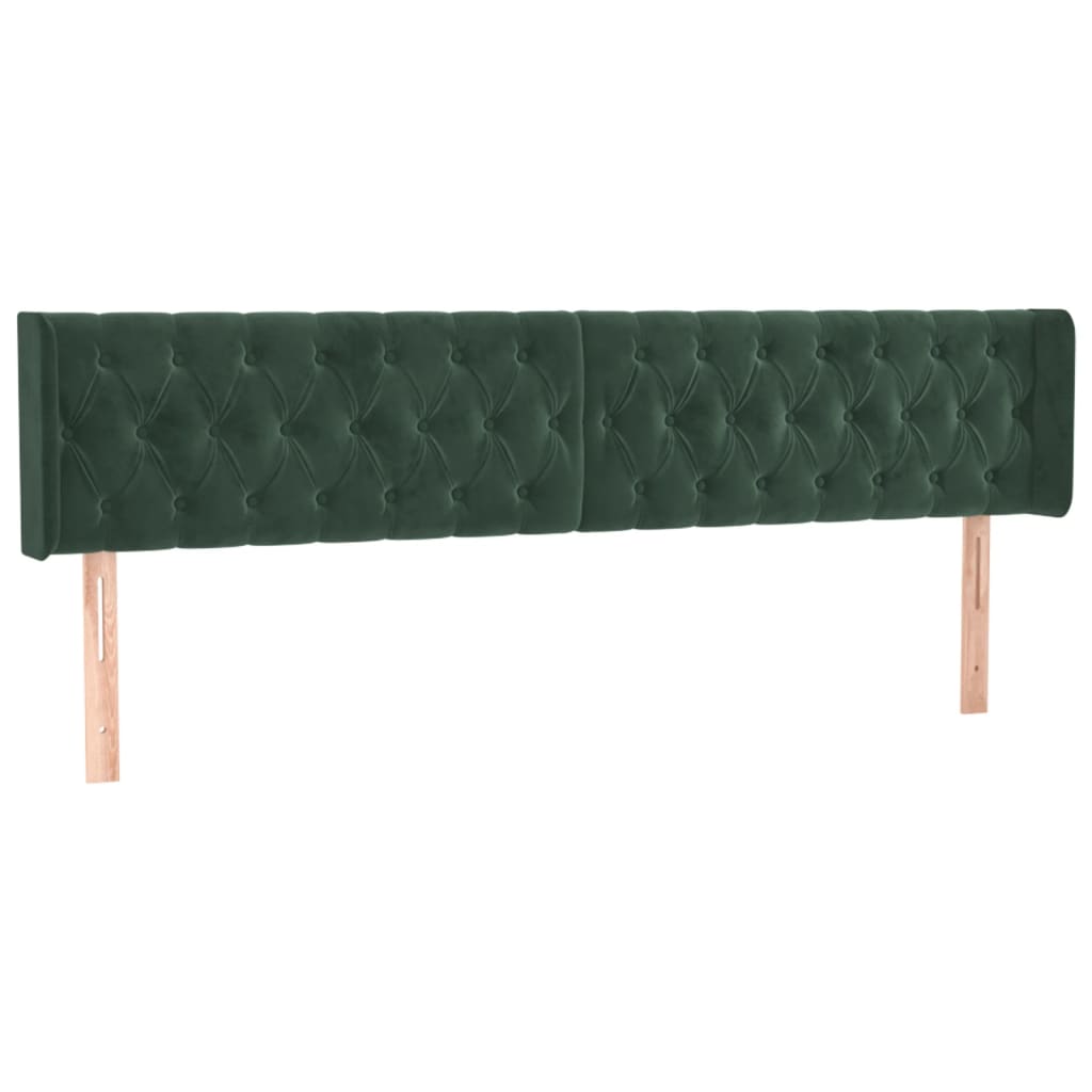 vidaXL Cabeceira de cama c/ abas veludo 203x16x78/88cm verde-escuro