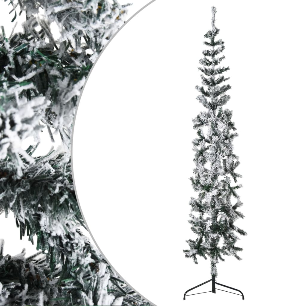 vidaXL Meia árvore de Natal fina com flocos de neve 180 cm