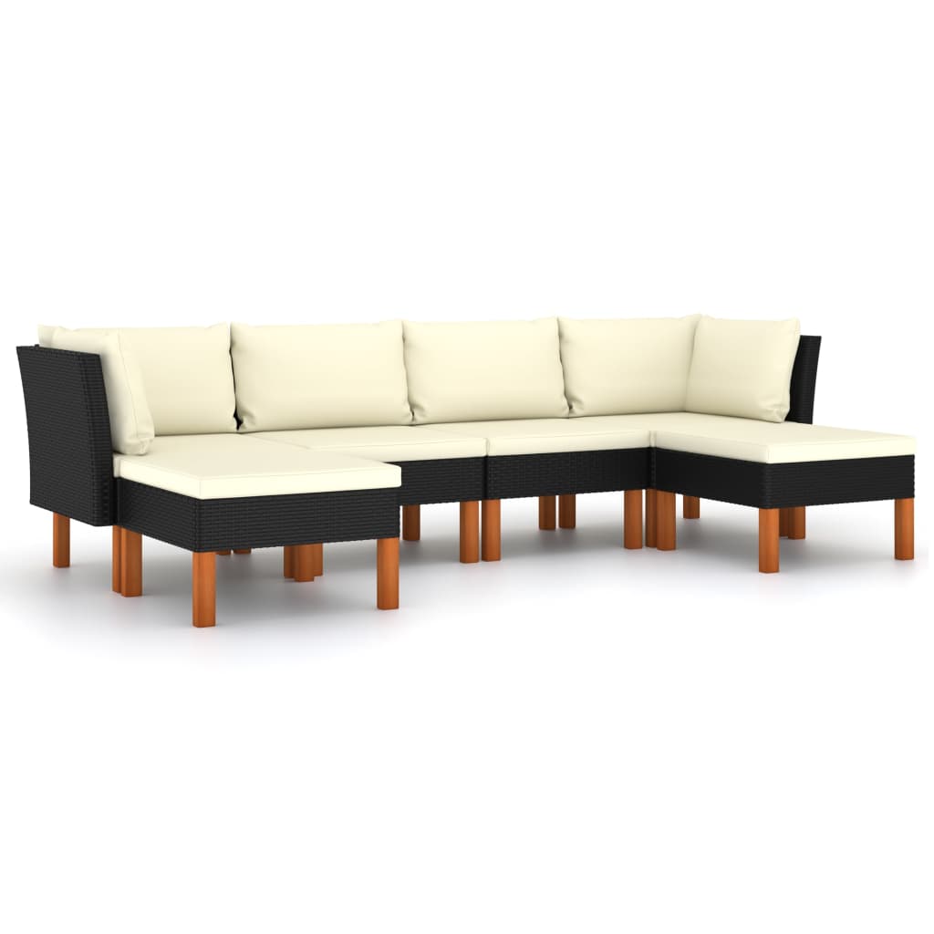 vidaXL 6 pcs conjunto lounge de jardim c/ almofadões vime PE preto