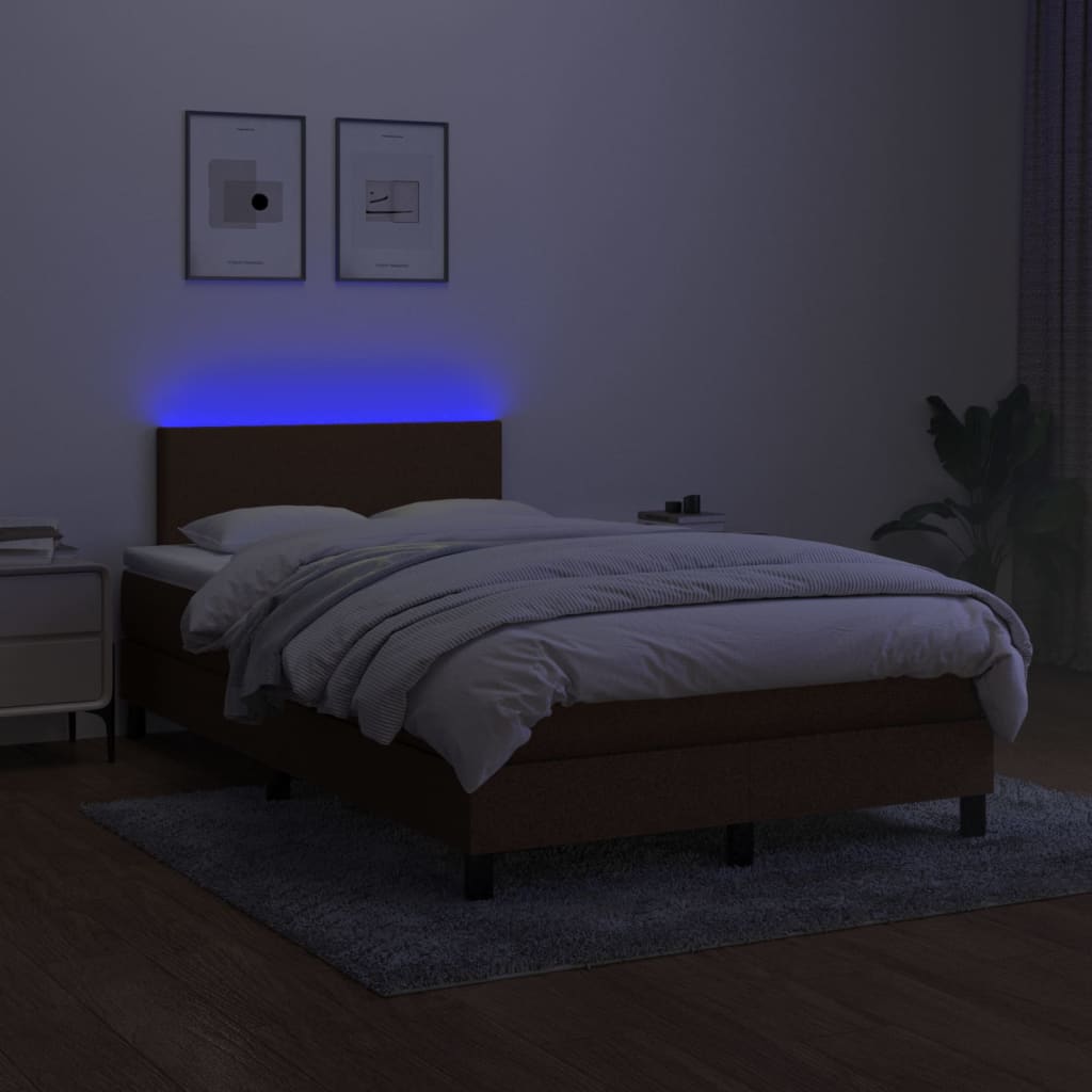 vidaXL Cama box spring c/ colchão/LED 120x200cm tecido castanho-escuro