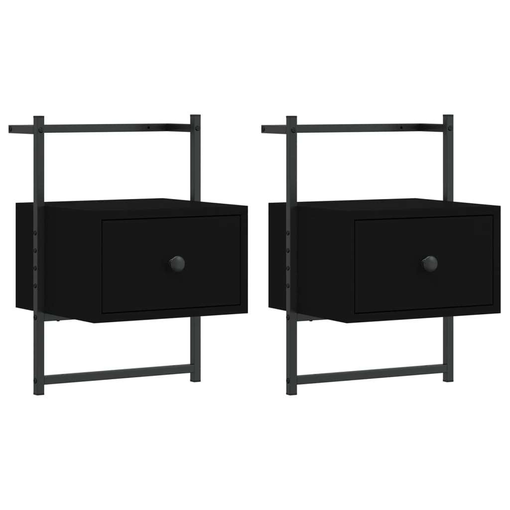 vidaXL Mesas cabeceira de parede 2 pcs 35x30x51cm deriv. madeira preto