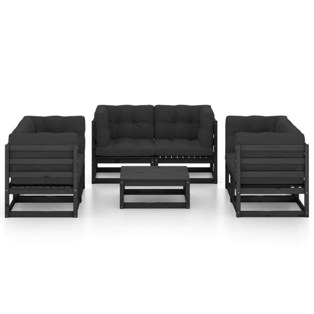 vidaXL 7 pcs conjunto lounge de jardim c/ almofadões pinho maciço