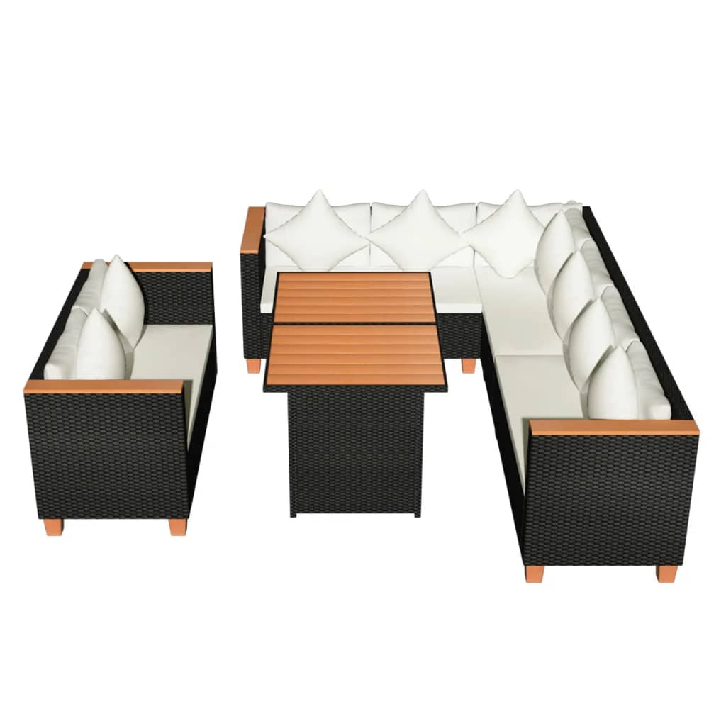 vidaXL 5 pcs conjunto lounge de jardim c/ almofadões vime PE preto