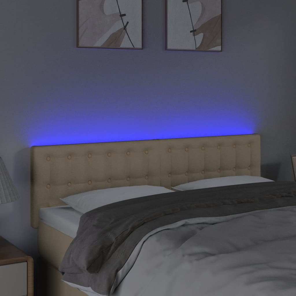 vidaXL Cabeceira de cama c/ luzes LED tecido 144x5x78/88 cm cor creme