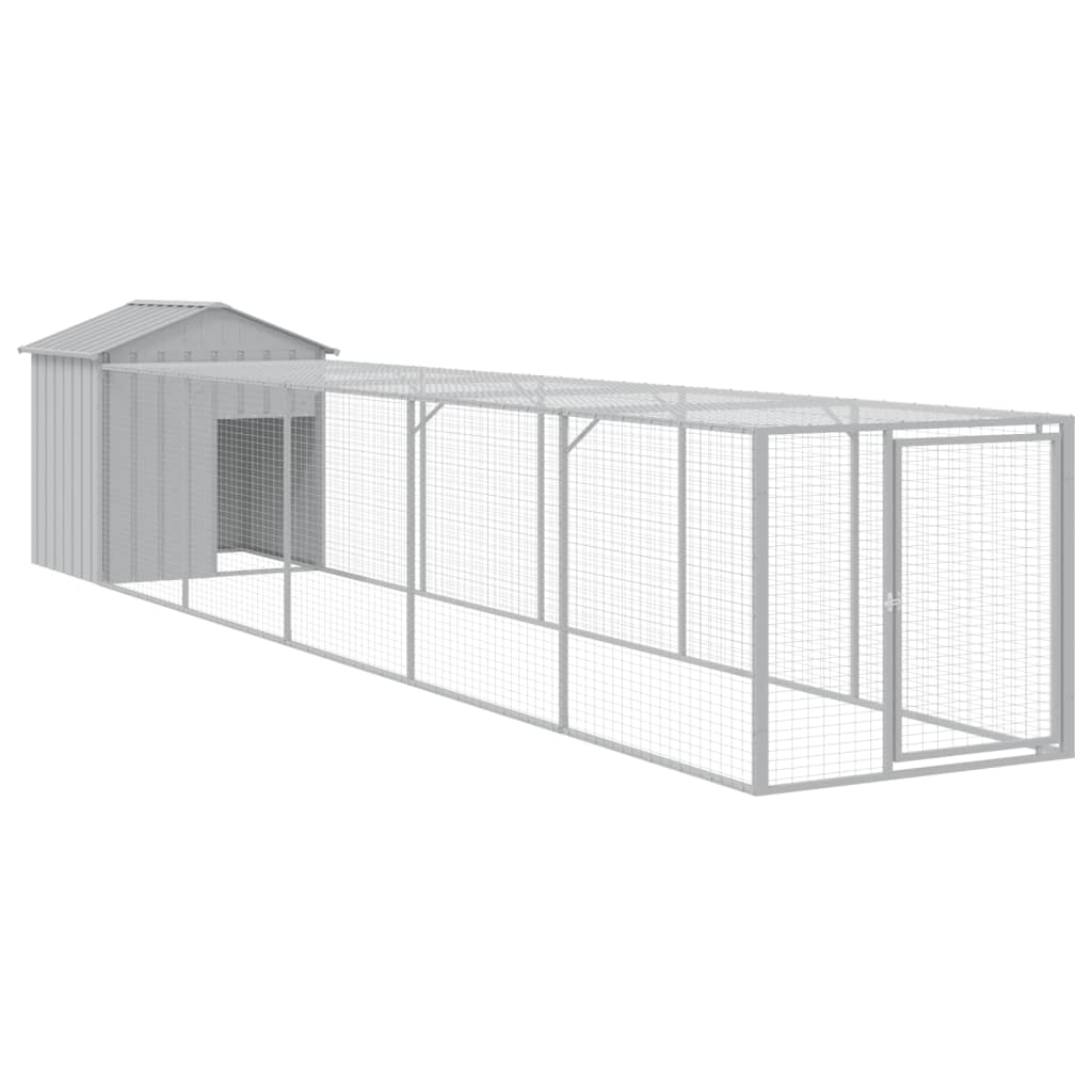 vidaXL Galinheiro com anexo 117x609x123 cm aço galvanizado cinza-claro