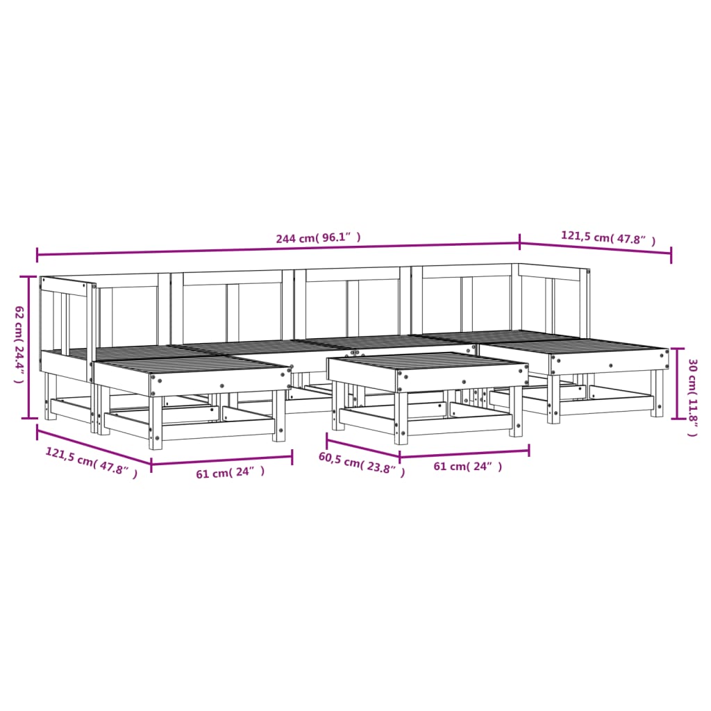 vidaXL 7 pcs conjunto lounge de jardim madeira de pinho impregnada