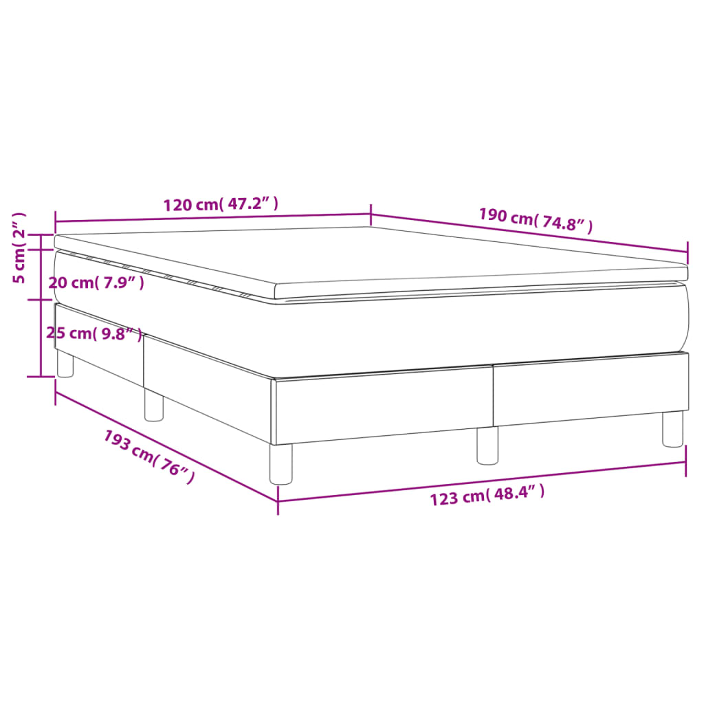 vidaXL Cama boxspring com colchão 120x190 cm tecido cor creme