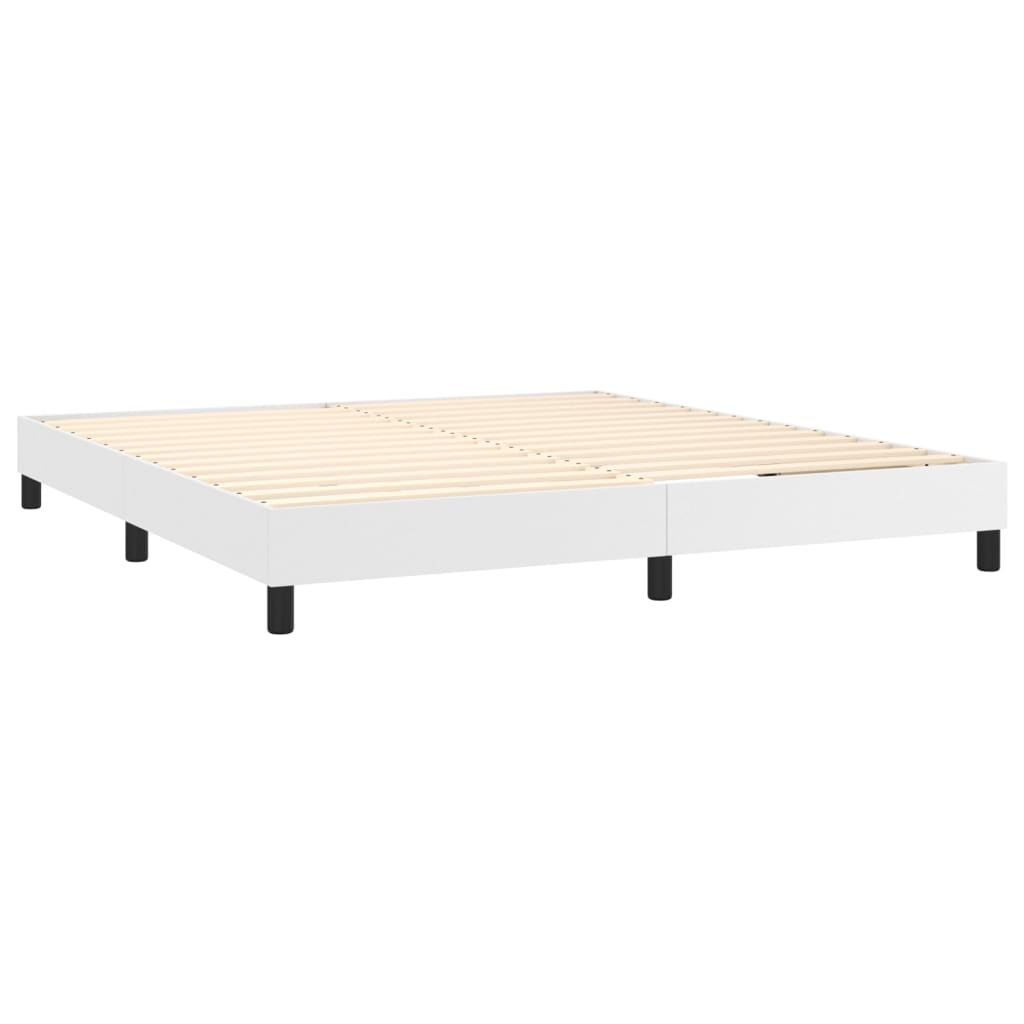 vidaXL Cama box spring c/colchão/LED 180x200cm couro artificial branco