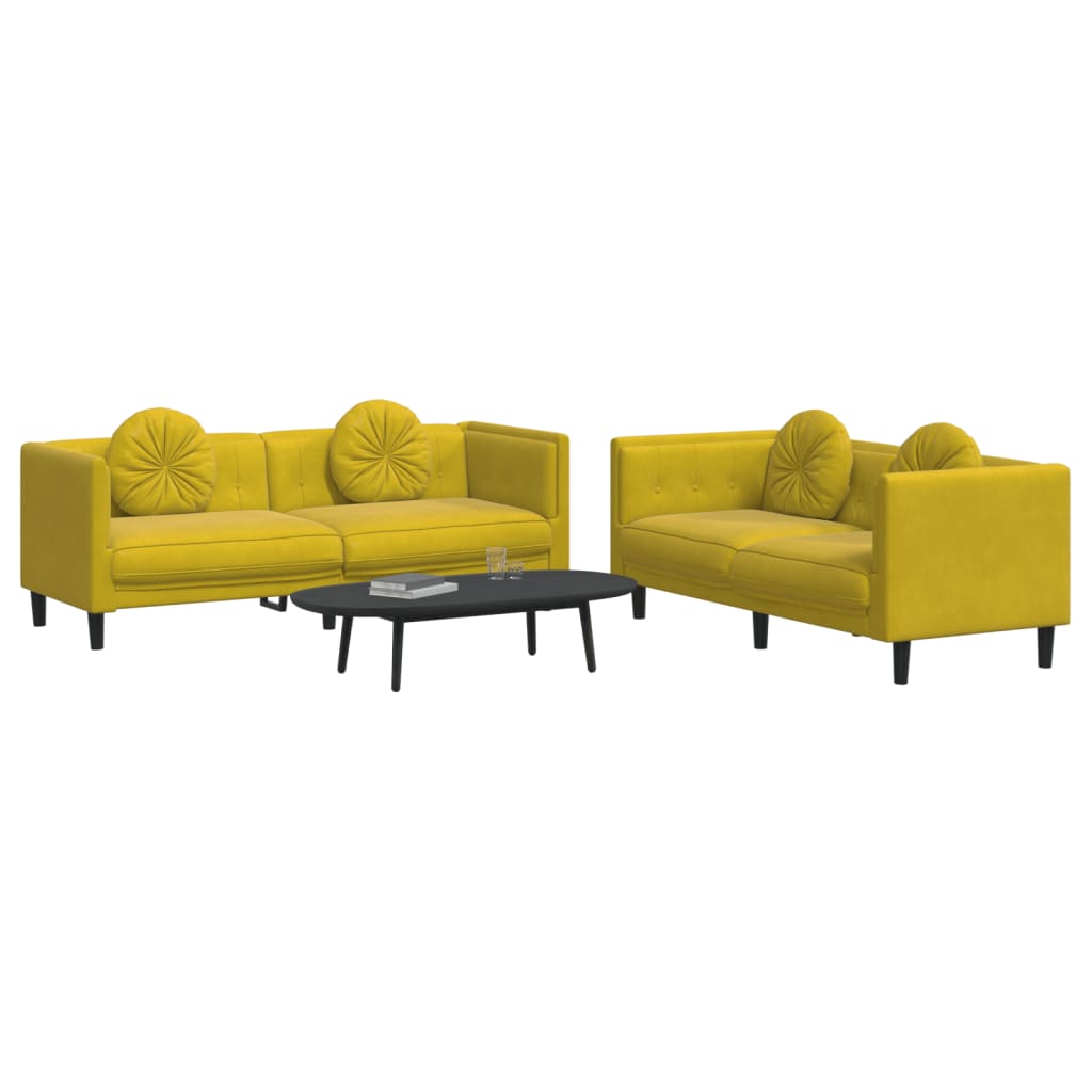 vidaXL 2 pcs conjunto de sofás com almofadas veludo amarelo