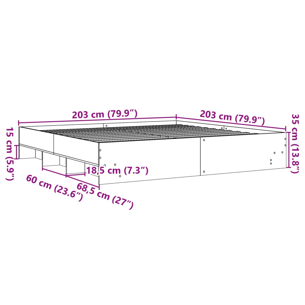 vidaXL Estrutura de cama 200x200 cm derivados madeira carvalho sonoma