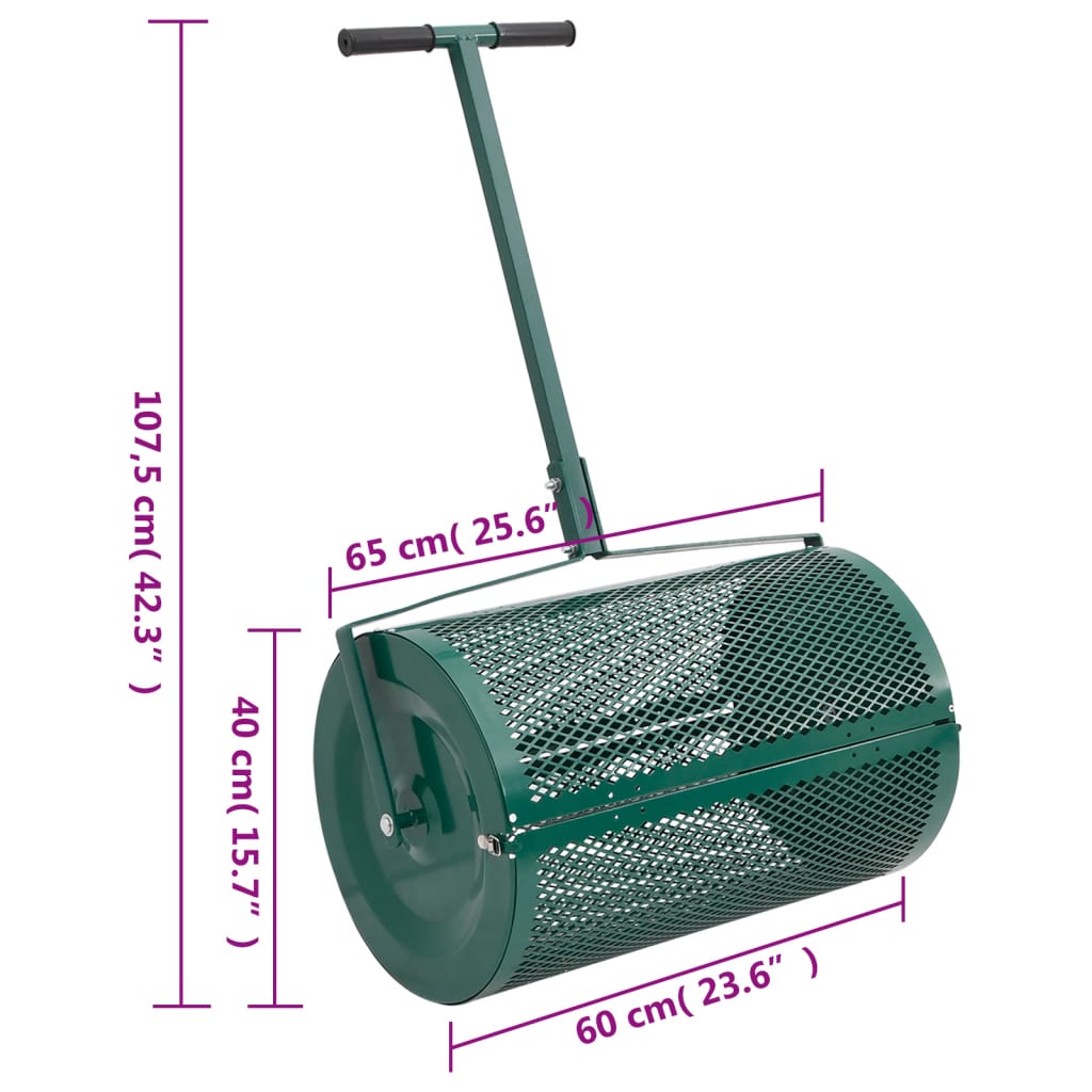 vidaXL Distribuidor de adubo Ø40x60 cm aço verde