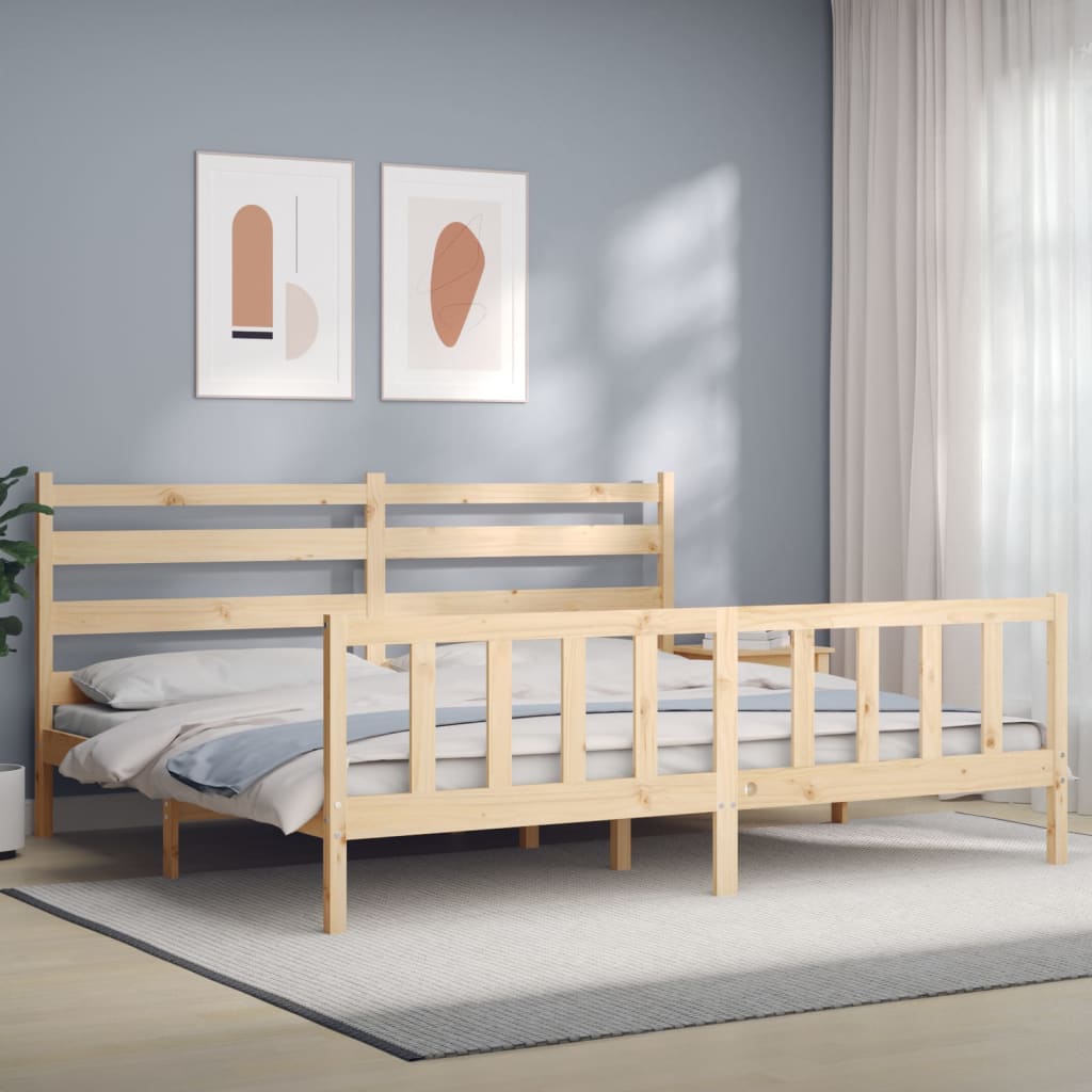 vidaXL Estrutura de cama com cabeceira 180x200 cm madeira maciça