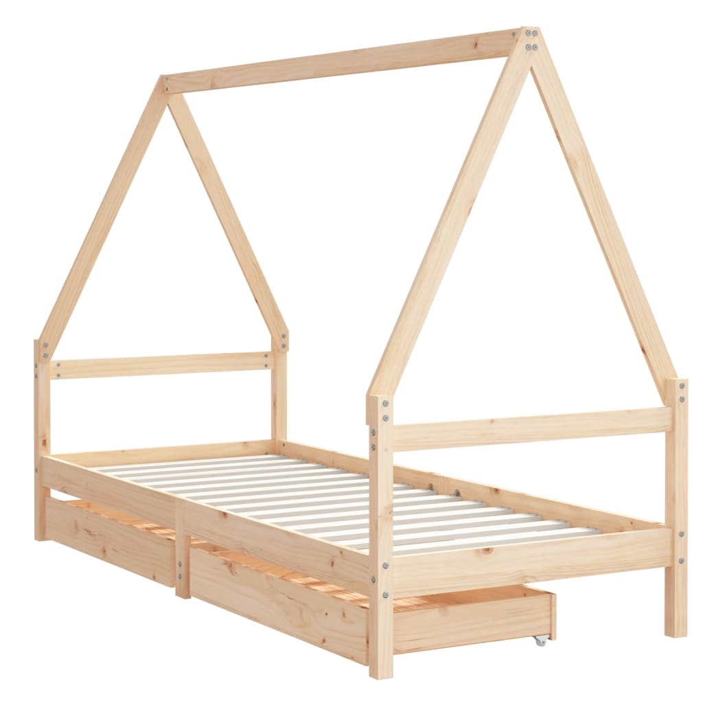 vidaXL Estrutura de cama infantil c/ gavetas 90x190 cm pinho maciço