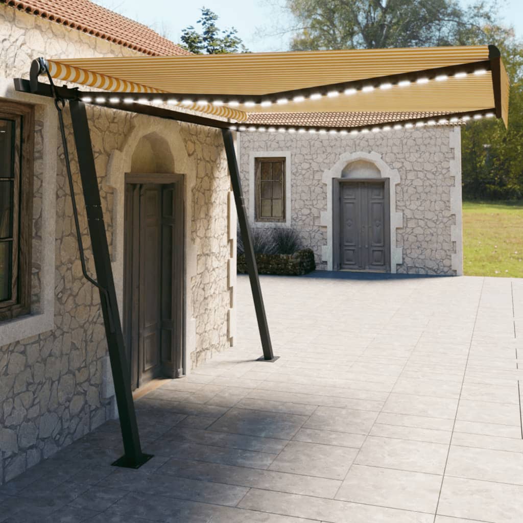 vidaXL Toldo automático c/ LED e sensor de vento 4x3 m amarelo/branco