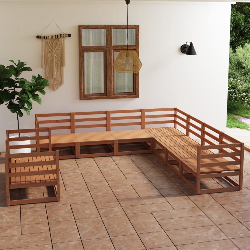 vidaXL 9 pcs conjunto lounge de jardim pinho maciço castanho mel