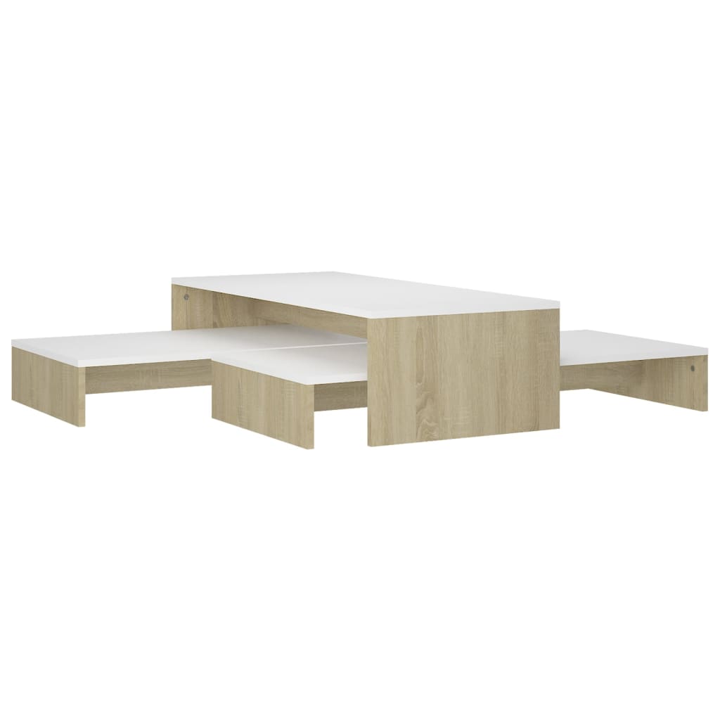 vidaXL Conjunto mesas de centro 100x100x26,5 cm branco/carvalho sonoma