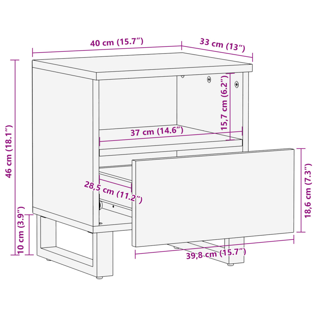 vidaXL Mesas de cabeceira 2 pcs 40x34x46 cm madeira recuperada maciça