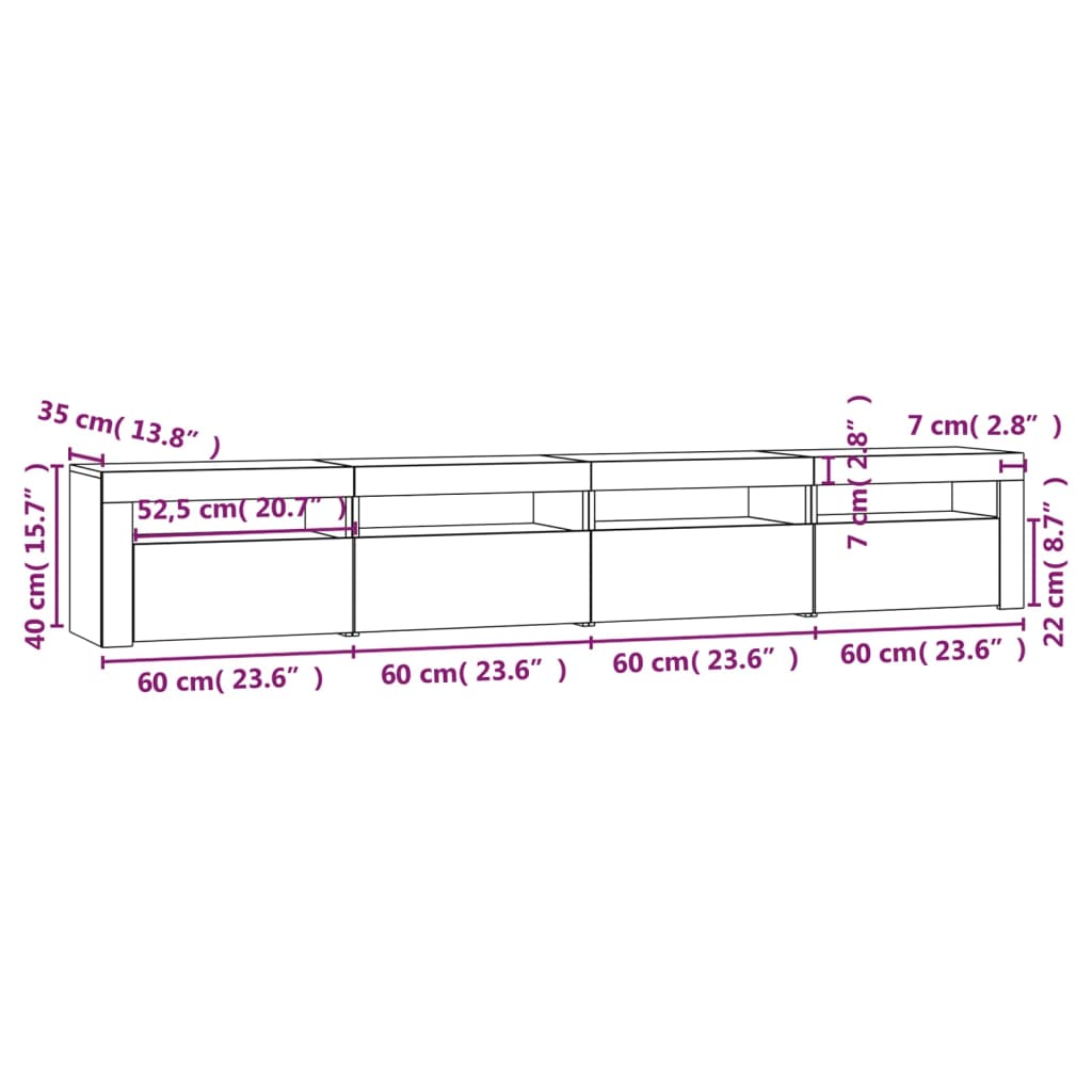 vidaXL Móvel de TV com luzes LED 240x35x40 cm carvalho fumado