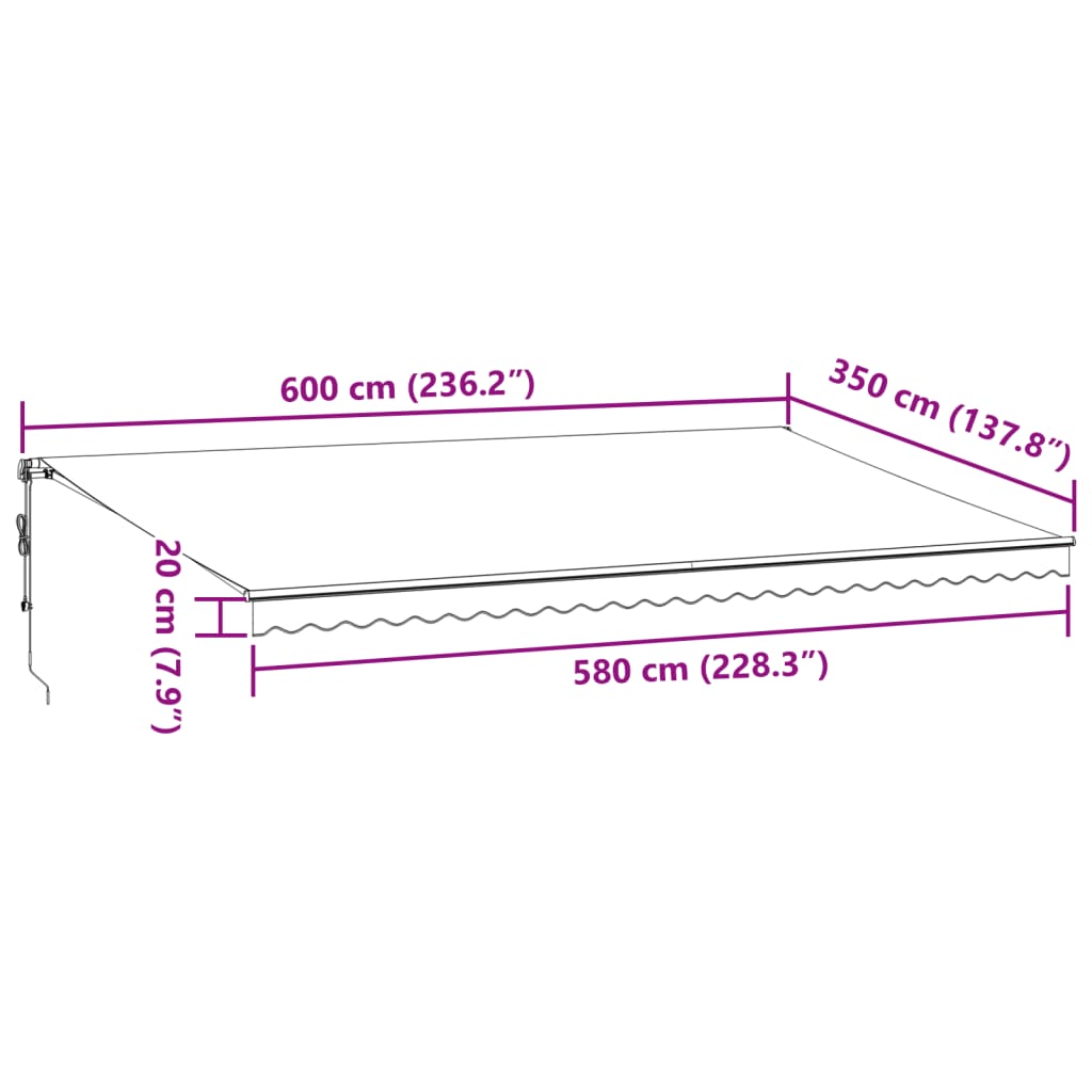 vidaXL Toldo retrátil automático com LED 600x350 cm antracite/branco