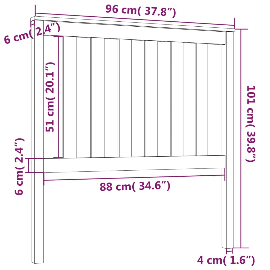 vidaXL Cabeceira de cama 96x6x101 cm pinho maciço