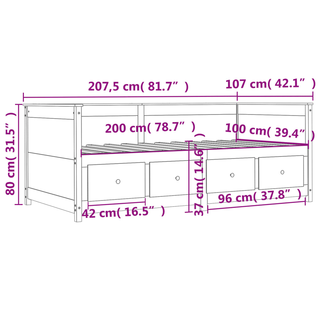 vidaXL Sofá-cama 100x200 cm madeira de pinho maciça castanho cera