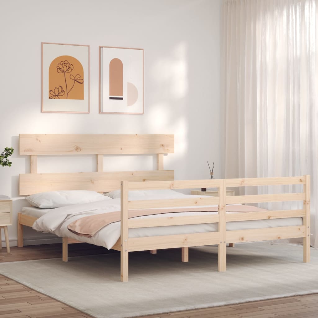 vidaXL Estrutura de cama King Size com cabeceira madeira maciça