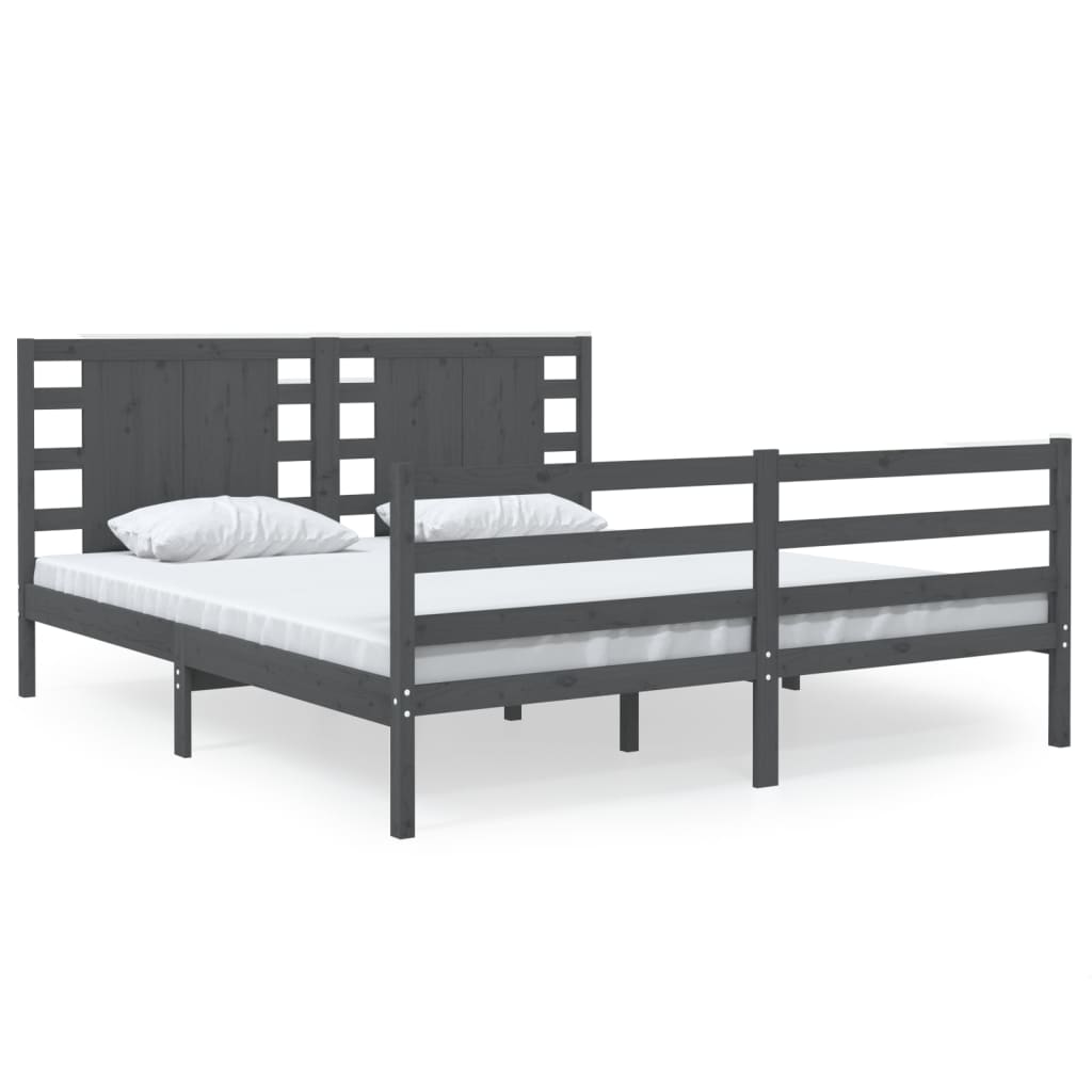 vidaXL Estrutura de cama 140x190 cm madeira de pinho maciça cinzento