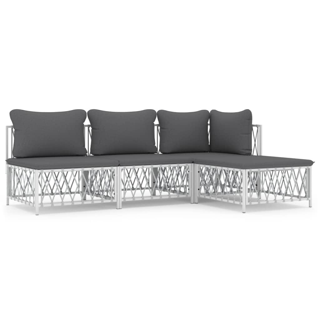 vidaXL 4 pcs conjunto lounge de jardim com almofadões aço branco