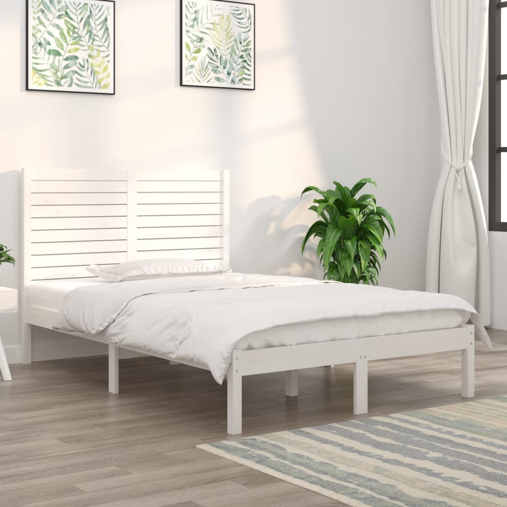 vidaXL Estrutura de cama casal 135x190 cm madeira maciça branco