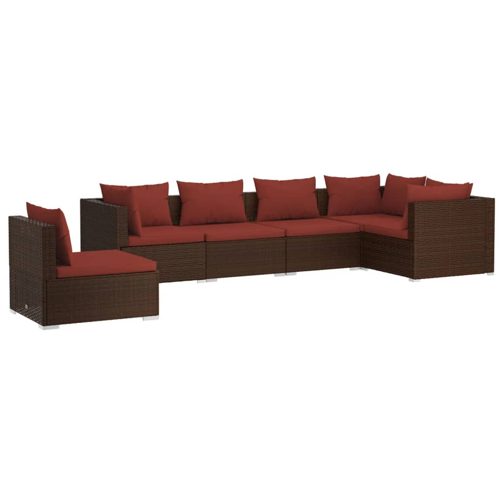 vidaXL 6 pcs conjunto lounge jardim c/ almofadões vime PE castanho