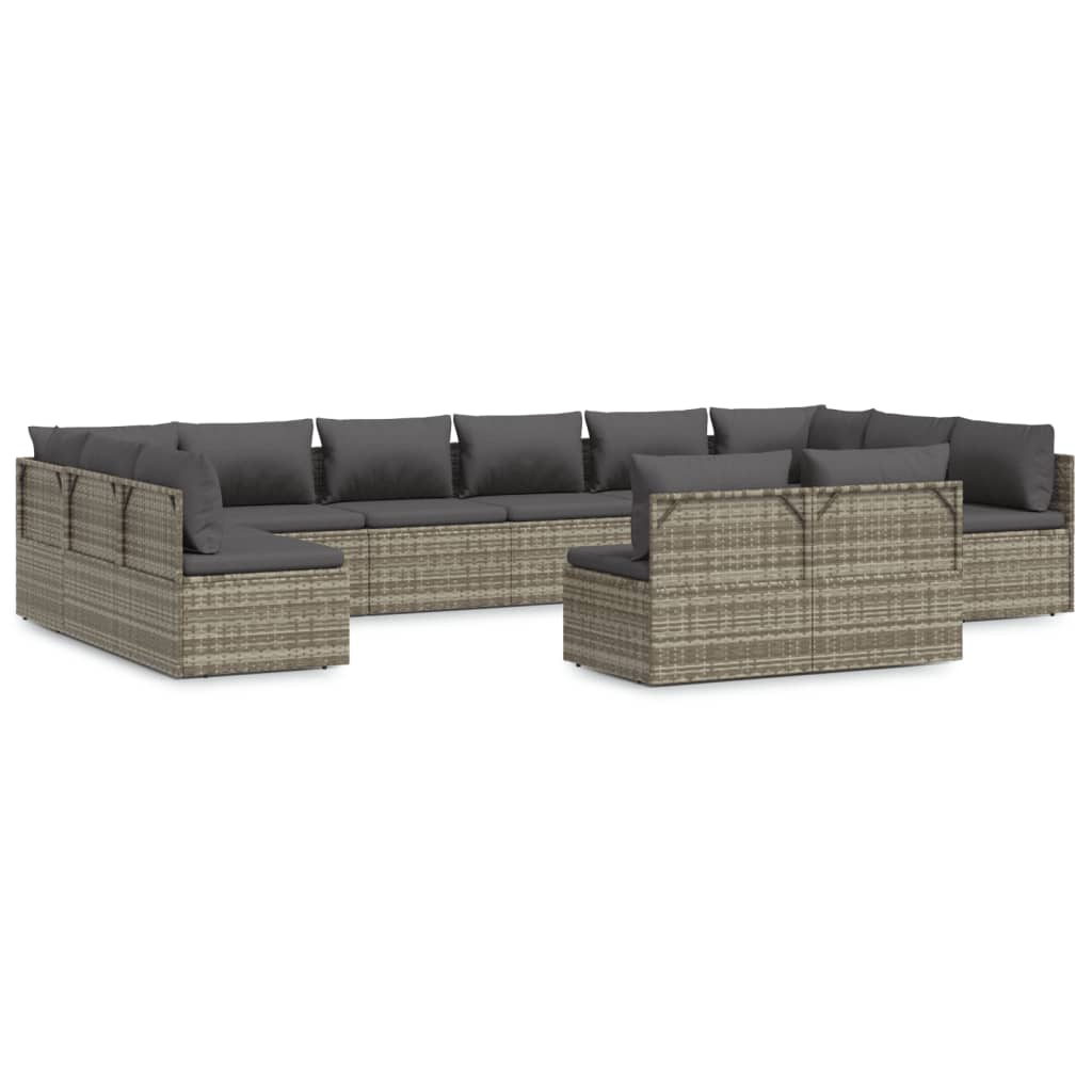 vidaXL 12 pcs conjunto lounge de jardim c/ almofadões vime PE cinzento