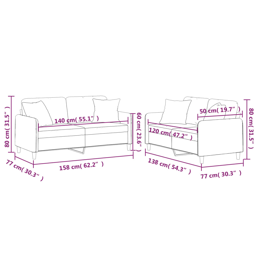 vidaXL 2 pcs conjunto de sofás com almofadas tecido amarelo-claro