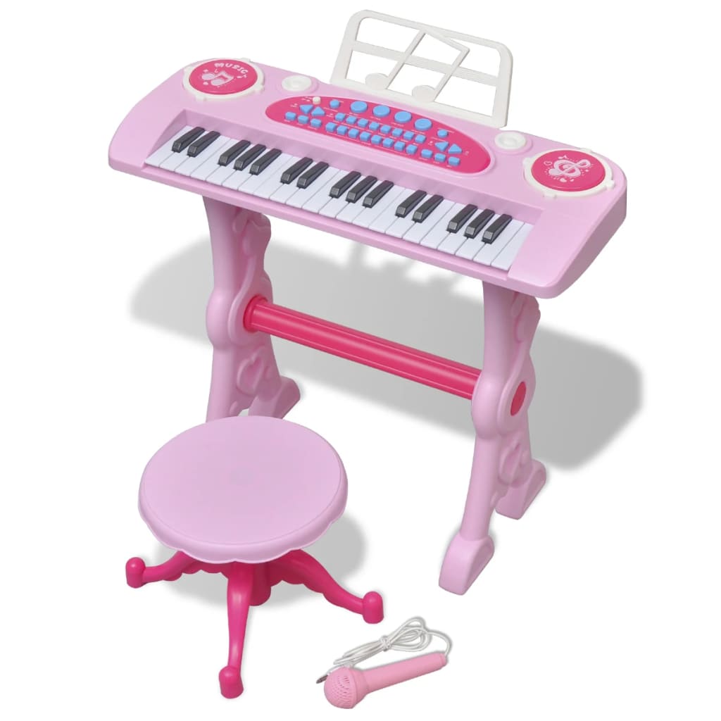 Teclado Infantil Rosa Com Microfone - Musical Resistente