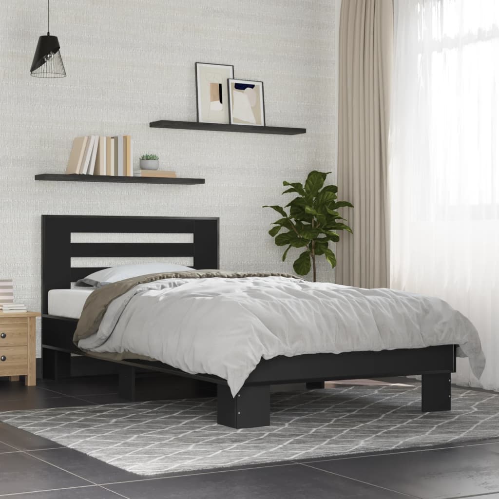 vidaXL Estrutura de cama 90x190 cm derivados de madeira e metal preto