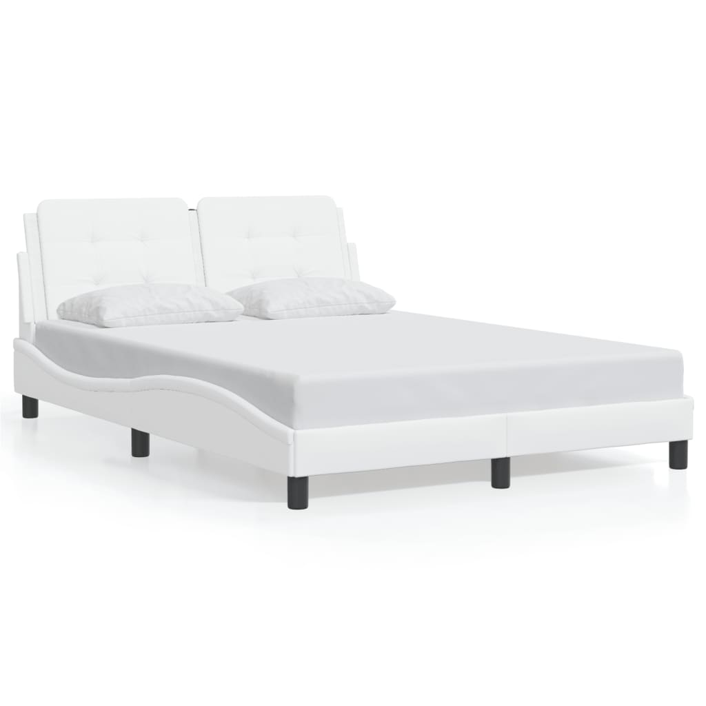 vidaXL Estrutura cama c/ cabeceira 140x200 cm couro artificial branco