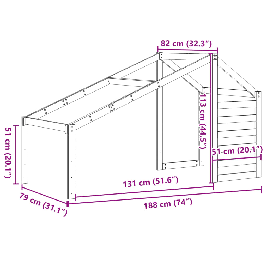 vidaXL Telhado de cama infantil 188x82x113cm pinho maciço castanho-mel