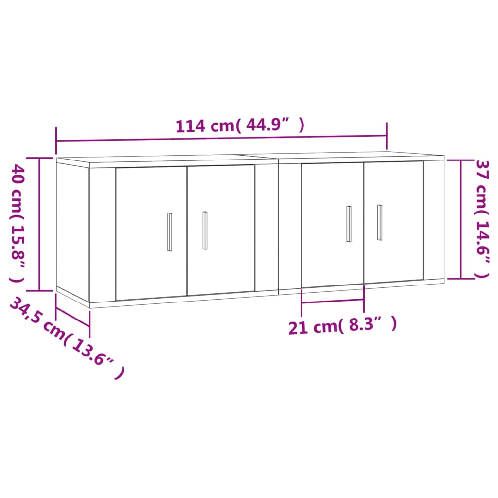 vidaXL Móveis de TV de parede 2 pcs 57x34,5x40 cm cinzento cimento