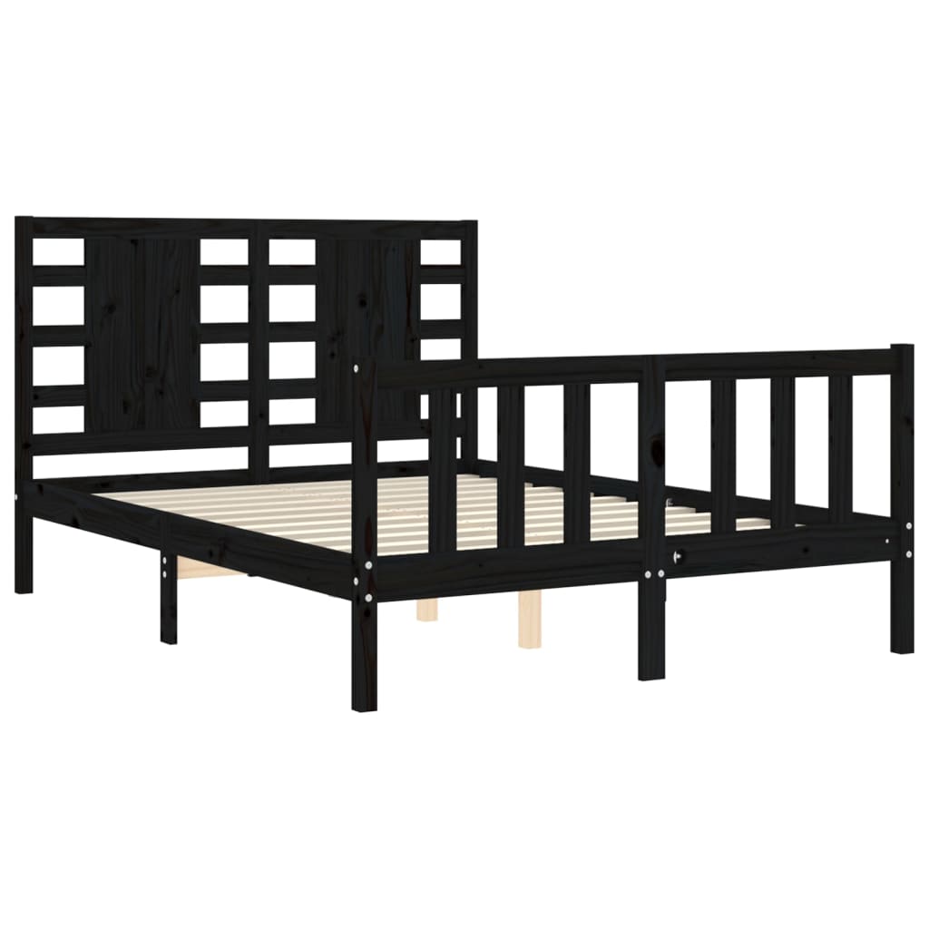 vidaXL Estrutura de cama com cabeceira 120x200cm madeira maciçao preto