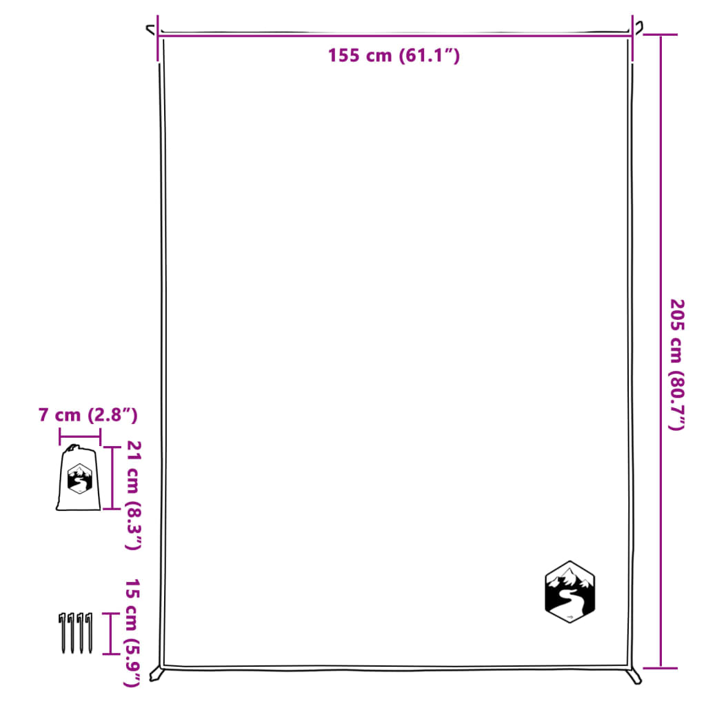 vidaXL Toalha de piquenique com estacas 205x155 cm azul