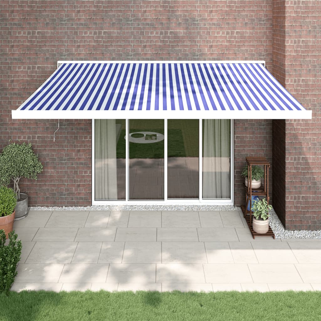 vidaXL Toldo retrátil 4x3 m tecido e alumínio azul e branco