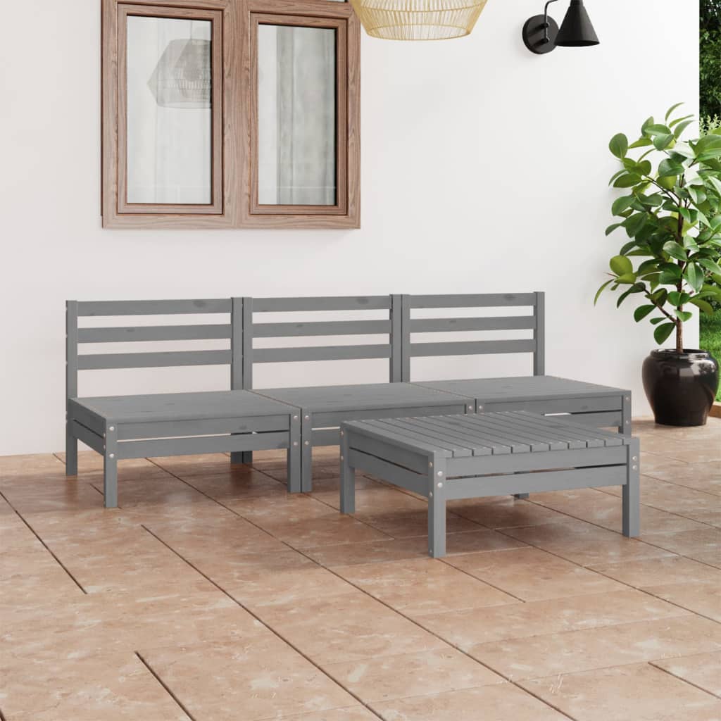 vidaXL 4 pcs conjunto lounge de jardim pinho maciço cinzento