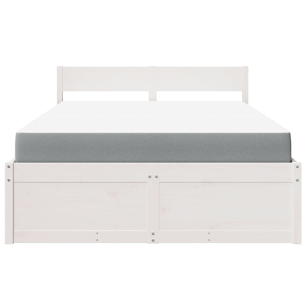 vidaXL Cama com gavetas e colchão 140x190 cm pinho maciço branco