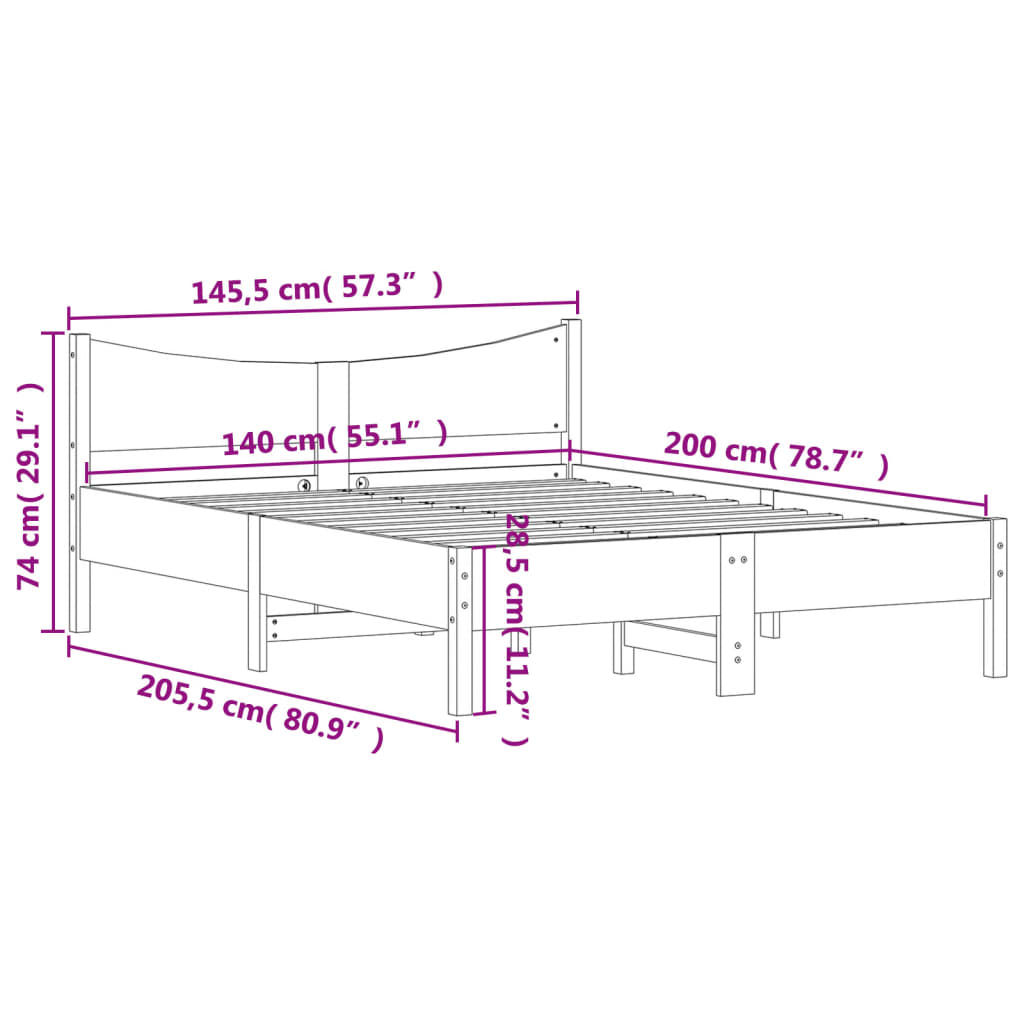 vidaXL Cama sem colchão 140x200 cm madeira de pinho maciça branco